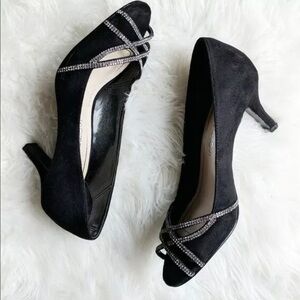 CAPARROS WOMEN’S BLACK CRYSTAL TOE PEEP TOE PUMPS SZ 5B